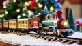 Polar Express toy train on holiday background - Generative AI Royalty Free Stock Photo