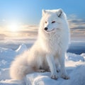 Polar fox in habitat winter landscape Svalbard Norway. Beautiful white animal in the snow