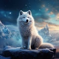 Polar fox in habitat winter landscape Svalbard Norway. Beautiful white animal in the snow