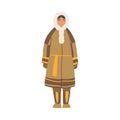 Polar Girl Character, North People Wearing Warm Traditional Eskimos Clothing Cartoon Vector Illustration