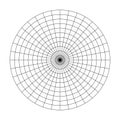 Polar grid of 10 concentric circles and 10 degrees steps. Blank vector polar graph paper