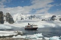 Polar landing boat approaching cruise ship Royalty Free Stock Photo