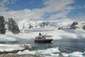 Polar landing boat approaching cruise ship