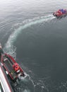 Polar landing boats ferrying cruise tourists