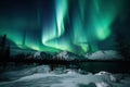 Polar lights, aurora borealis above mountains and lake Royalty Free Stock Photo