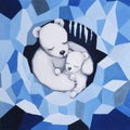 Polar mother bear and bear cub sleeping and cuddling in the night Royalty Free Stock Photo