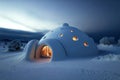 Polar night snow igloo with glowing windows Royalty Free Stock Photo