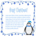 Polar penguin in scarf and hat of Santa Claus. postcard for the new year and Christmas. Isolated objects on white background. Royalty Free Stock Photo