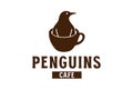Polar Penguins Silhouette with Coffee Cup for Cafe Logo Design