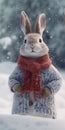 Polar Rabbit Wearing Sweater Scarf in Mrs. Mills Commercial
