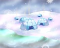 Polar Snowy Landscape with Igloo Icehouse