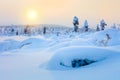 Polar Sunny Winter Landscape - sparkling snow and big snowbanks Royalty Free Stock Photo