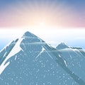 Polar sunrise mountain and snowfalling landscape
