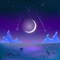 Polar tundra landscape moon night sky vector Royalty Free Stock Photo