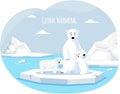 Polar white bear against background of iceberg, melting glacier, climate change and global warming Royalty Free Stock Photo