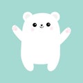 Polar white small little bear cub. Reaching for a hug. Cute cartoon baby character icon. Open hand ready for a hugging. Arctic ani