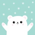 Polar white small little bear cub. Reaching for a hug. Cute cartoon baby character icon. Open hand ready for a hugging Arctic anim