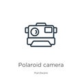 Polaroid camera icon. Thin linear polaroid camera outline icon isolated on white background from hardware collection. Line vector