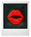 Polaroid instant photo frame lipstick kiss Royalty Free Stock Photo