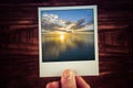 Polaroid postcard of golden sunset over water. Nothing but skies Royalty Free Stock Photo