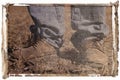 Polaroid transfer of boots Royalty Free Stock Photo