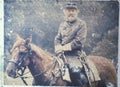 Polaroid Transfer of soldier on horseback during Civil War reenactment of Battle of Bull run