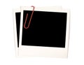 Two polaroid frame photo prints, red paperclip isolated on white background Royalty Free Stock Photo
