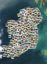 Travel in Ireland. Collage. Map made of polaroids. Royalty Free Stock Photo