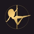 Pole dance black background, vector illustration. Woman in graceful pose on pylon, modern sport. Vector figure girl