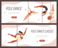 Pole dance classes advertising web banners set, flat vector illustration. Royalty Free Stock Photo