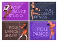Pole dance classes, web-site background designs set. Poledance dancers, website template, landing page, internet banner