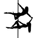 Pole dance duo, pole doubles at the pole dance pole. silhouette