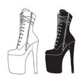 Pole dance high heels boots vector silhouette illustration. Erotic adult dance outline shoes clipart. Cut files shape, cricut Royalty Free Stock Photo