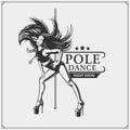 Pole dancer emblem. Girl on the pole. Royalty Free Stock Photo