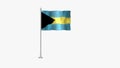 Pole Flag of Bahamas, Bahamas Pole flag waving in the wind on White Background. Bahamas Flag, Flag of Bahamas Royalty Free Stock Photo