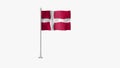 Pole Flag of Denmark , Denmark Pole flag waving in the wind on White Background. Denmark Flag, Flag of Denmark Royalty Free Stock Photo