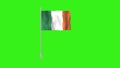 Pole Flag of Ireland, Ireland Pole flag waving in wind on Green Background. Ireland Flag, Flag of Ireland