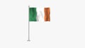 Pole Flag of Ireland, Ireland Pole flag waving in wind on White Background. Ireland Flag, Flag of Ireland