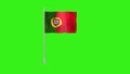 Pole Flag of Portugal, Portugal Pole flag waving in wind on Green Background. Portugal Flag, Flag of Portugal Royalty Free Stock Photo