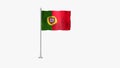 Pole Flag of Portugal, Portugal Pole flag waving in wind on White Background. Portugal Flag, Flag of Portugal Royalty Free Stock Photo