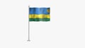 Pole Flag of Rwanda, Rwanda Pole flag waving in wind on White Background. Rwanda Flag, Flag of Rwanda