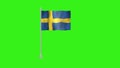 Pole Flag of Sweden, Flag of Sweden, Sweden Pole flag waving in the wind on Green Screen. Sweden Flag