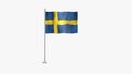 Pole Flag of Sweden, Flag of Sweden, Sweden Pole flag waving in the wind on White Screen. Sweden Flag