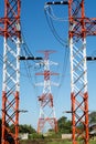 Pole high-voltage transmission voltage white red for several high-vold...