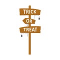 Pole with pointers trick or treat. Halloween sign. Cute hand drawn icon for celebrating spooky night. Vector Royalty Free Stock Photo