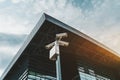 Pole with security cameras and building of railway station behind Royalty Free Stock Photo