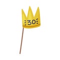 Pole or Stick with Yellow Crown and Thirty Number as Party Birthday Photo Booth Prop Vector Illustration