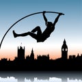 Pole vault over London skyline Royalty Free Stock Photo