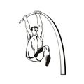 Pole Vaulter with Flexible Pole Jumping Over Bar Pole Vaulting Stencil Black and White Retro Style Royalty Free Stock Photo