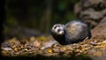 Polecat in forest at night